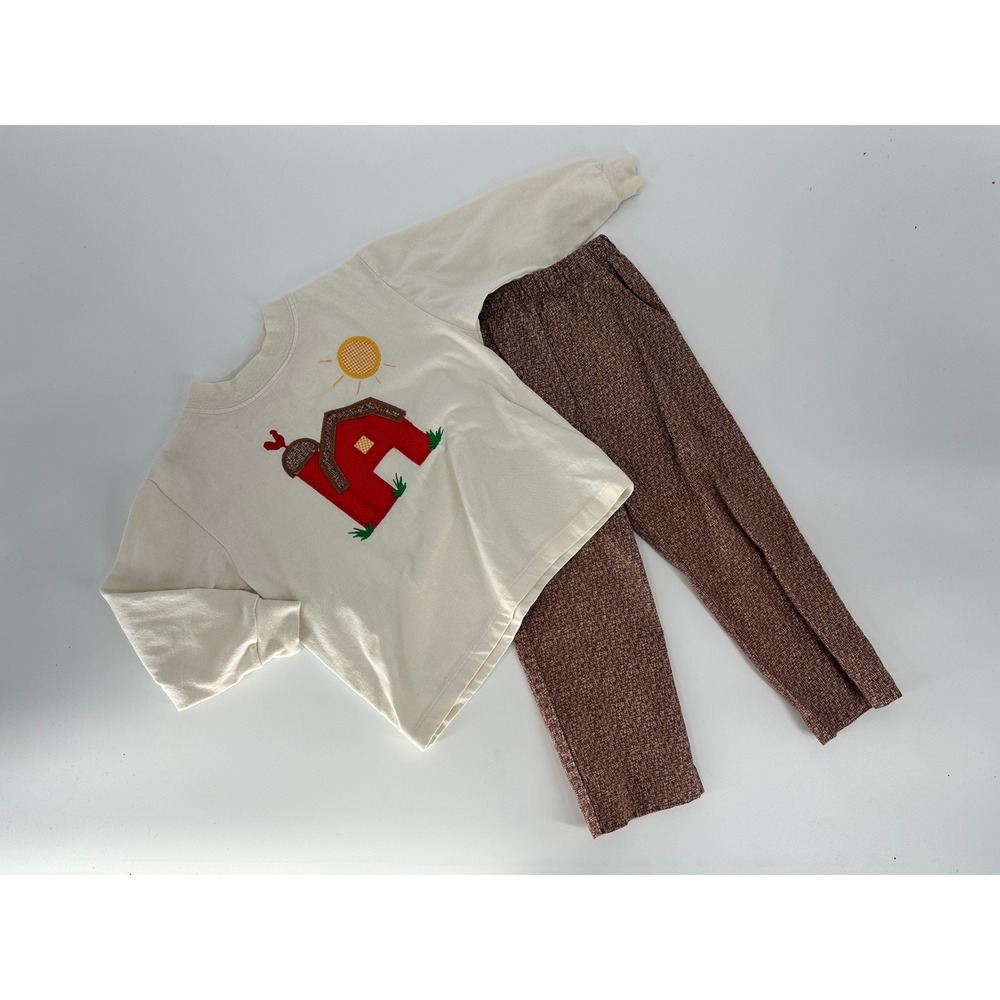 Kids Cream Top and Brown Floral Pants Matching Set